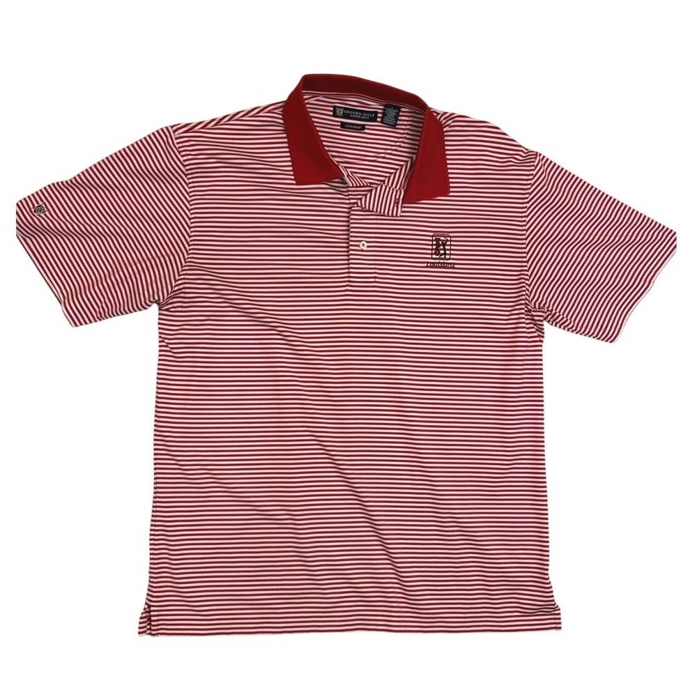 TPC Louisiana Oxford Golf Super Dry Polo Shirt Mens Large Red White Striped